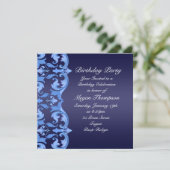 Dark Blue Swirl Damask Anniversaire Invitation (Debout devant)