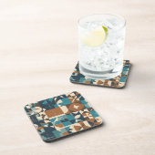 Dark Blue, Teal, Brown, and Tan Geometric Pattern Bier Onderzetter (Rechterzijde)
