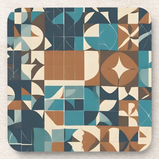 Dark Blue, Teal, Brown, and Tan Geometric Pattern Bier Onderzetter (Voorkant)