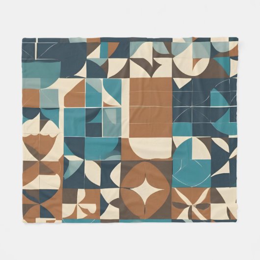 Dark Blue, Teal, Brown, and Tan Geometric Pattern Fleece Deken (Voorkant (Horizontaal))