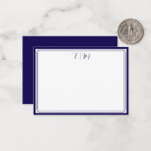  Dark Blue three Border Monogram Note Card Notitiekaartje (Voorkant / Achterkant in situ)