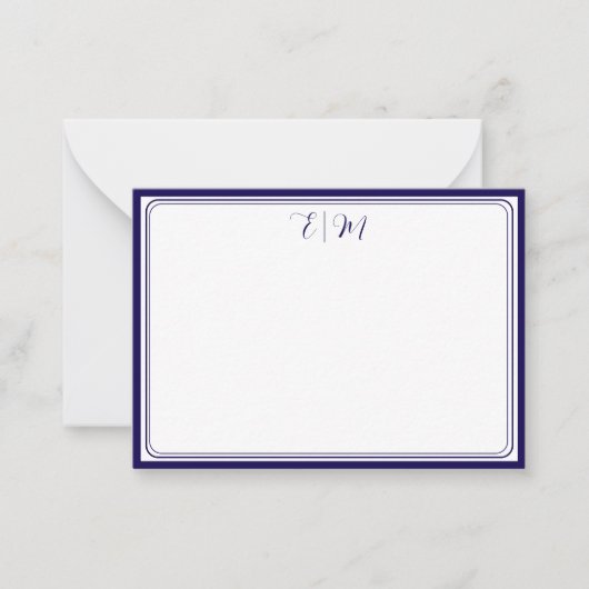  Dark Blue three Border Monogram Note Card Notitiekaartje (Voorkant)