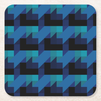 Dark Blue Toned Geometric mix Pattern Vierkante Kartonnen Onderzetter