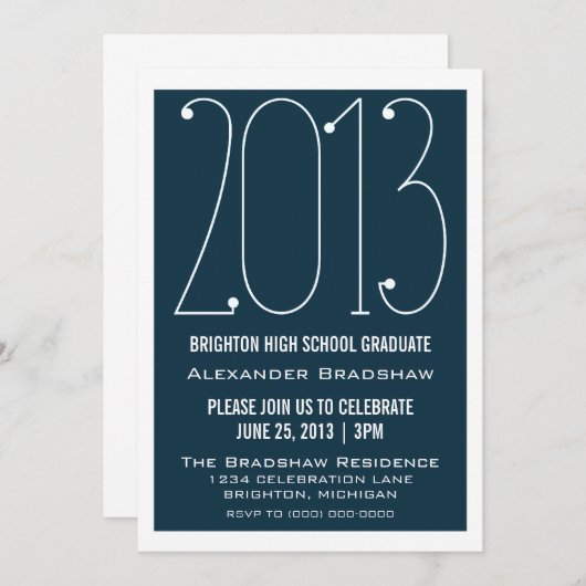 Dark Blue Trendy 2013 Graduation Invitation (Devant / Derrière)