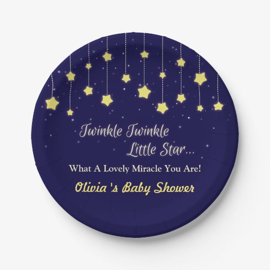 Dark Blue Twinkle Little Star Party Bord (Voorkant)