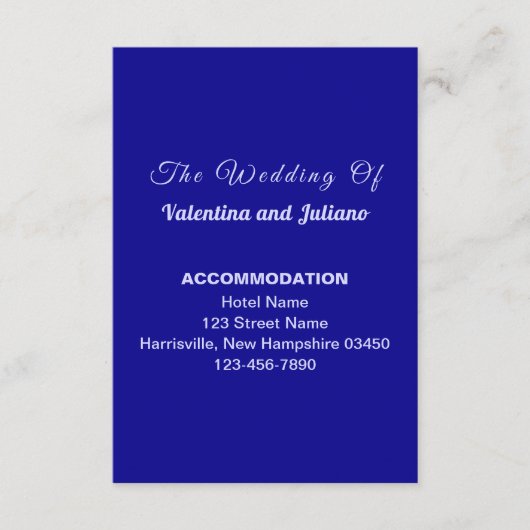 Dark Blue Wedding Accommodation Portrait Informatiekaartje (Voorkant)