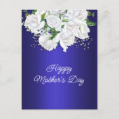 Dark Blue White Floral Rozen Moederdag Briefkaart (Voorkant)