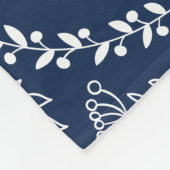 Dark Blue White Leaves Floral Monogram Pattern Fleece Deken (Hoek)