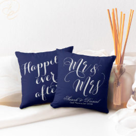 Dark Blue White Mr & Mrs Wedding Keepomwille Pillo Kussen