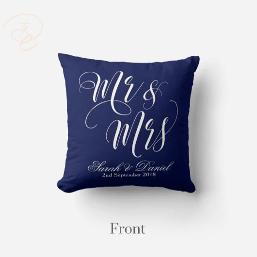 Dark Blue White Mr & Mrs Wedding Keepomwille Pillo Kussen
