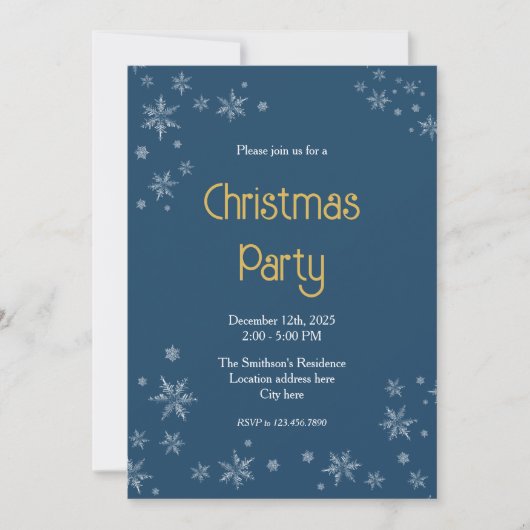Dark Blue & White Snowflakes 5"x7" Christmas Party Kaart (Voorkant)