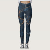 Dark blue Women Leggings with Gold Veins (Devant)