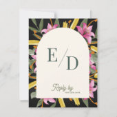 Dark Blush Pink Lily Arched RSVP Card with QR Code (Devant)