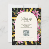 Dark Blush Pink Lily Arched RSVP Card with QR Code (Dos)