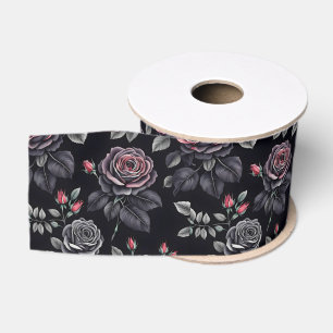 Dark Blush Rozen Floral Art design Grosgrain Lint