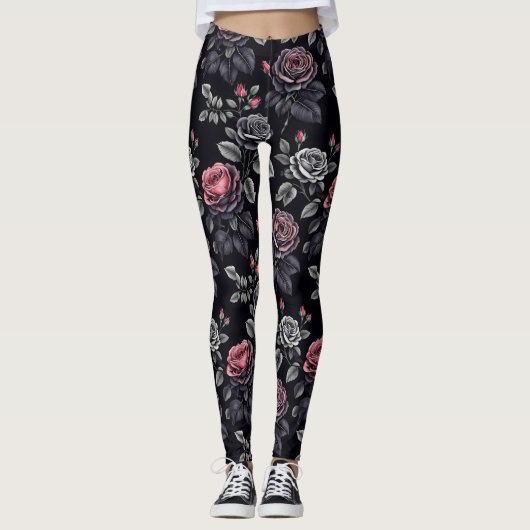 Dark Blush Rozen Floral Art design Leggings (Voorkant)