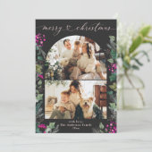 Dark Boho Fuchsia Botanicals 2 Foto Kerstmis Feestdagenkaart (Staand voorkant)