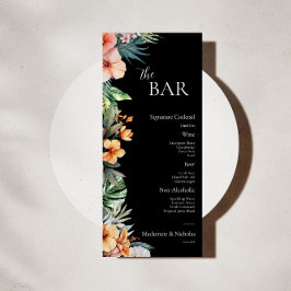 Dark Boho Tropical Floral Wedding Bar Menu