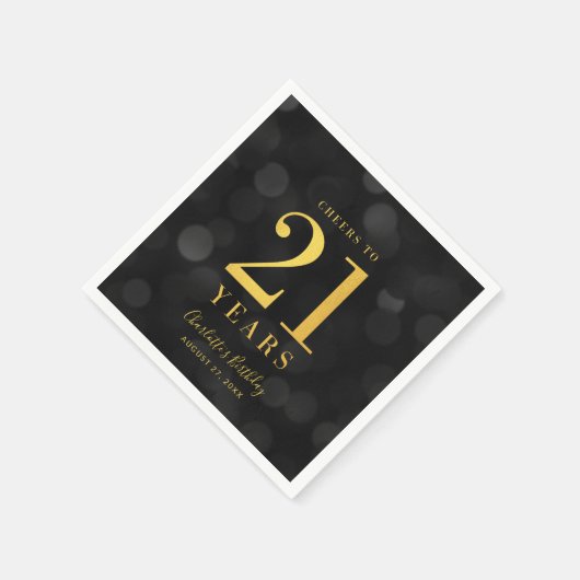 Dark Bokeh Faux Gold Proost op 21 Jaar Verjaardag Servet (Hoek)