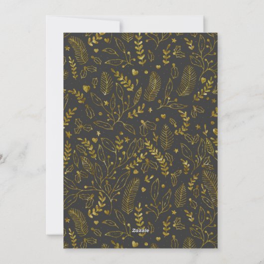 Dark Botanical Gold Script 5 Foto Kerst Kaart (Achterkant)