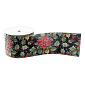 Dark Botanical Poinsettia and Christmas Holly Grosgrain Lint (Spoel)