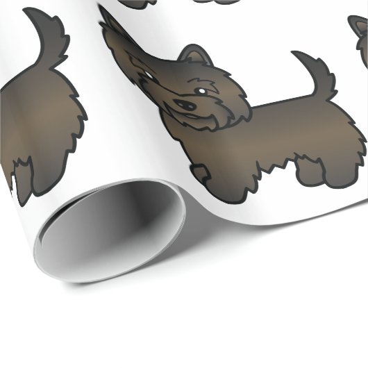 Dark Brindle Cairn Terrier Cartoon Dog Patroon Cadeaupapier (Rol Hoek)