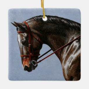 Dark Brown Bay Warmblood Dressage Horse Keramisch Ornament