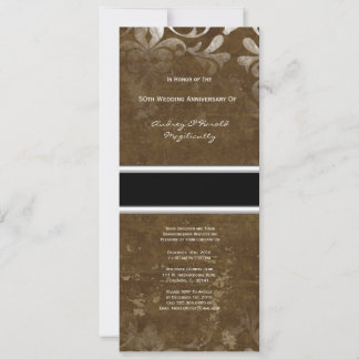 Dark Brown Damask Jubileum Party Invitation Kaart