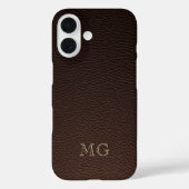 Dark Brown Faux Leather and Gold Monogram Initials Case-Mate iPhone Case (Achterkant)