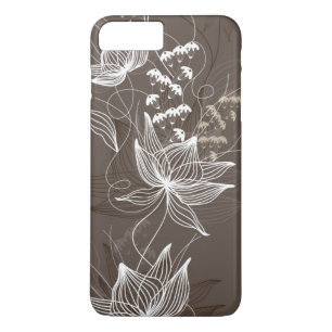 Dark Brown Floral Pattern iPhone 8 Plus / 7 Plus Hoesje