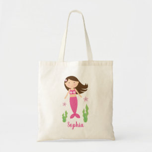 Dark Brown Hair Little Mermaid Girl Tote Bag