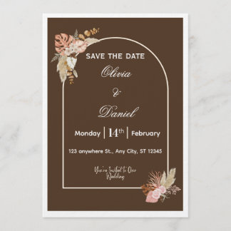 Dark Brown Minimalist Boho Wedding Invitation Kaart