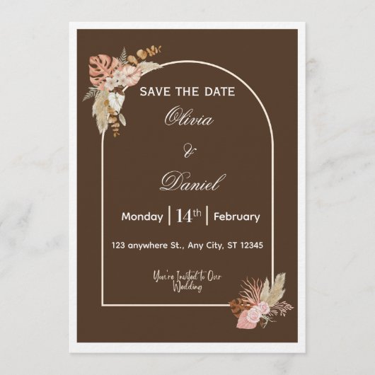 Dark Brown Minimalist Boho Wedding Invitation Kaart (Voorkant)