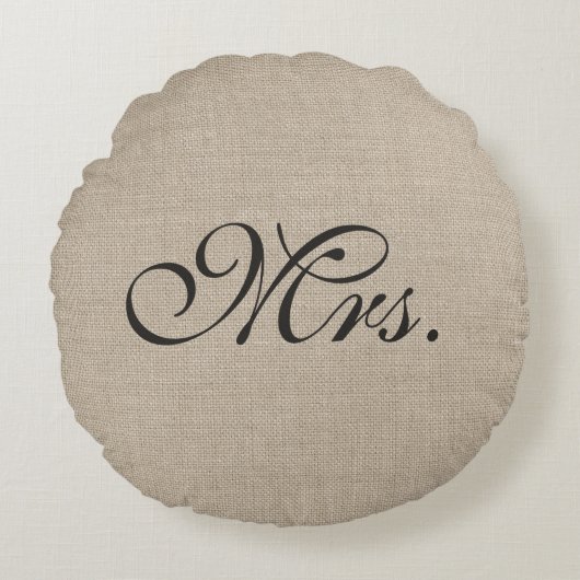 Dark Brown Mrs Burlap Round Sierkussen Rond Kussen (Voorkant)