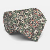 Dark Brown, Sage, Coral & Cream Floral Pattern Stropdas (Opgerold)
