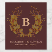 Dark Burgundy Gold Floral Pattern Monogram Initiaa Wijn Etiket (Enkel label)