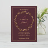 Dark burgundy gold monogram initials Wedding Kaart (Staand voorkant)