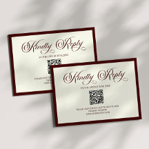 Dark Burgundy Ivory Wedding QR Code RSVP Card