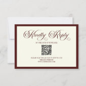 Dark Burgundy Ivory Wedding QR Code RSVP Card (Devant)