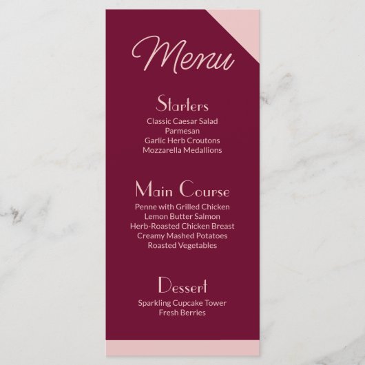 Dark Burgundy Light Pink Flat Menu (Devant)