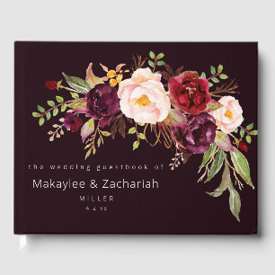 Dark Burgundy Marsala en Blush Floral Gastenboek
