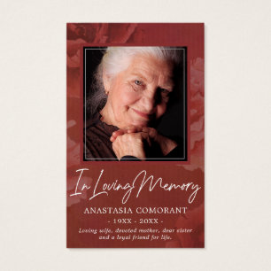 Dark Burgundy Roos Floral Photo Funeral Card Visitekaartje