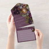 Dark Burgundy Wine Gothic Floral Dinner All In One Uitnodiging (Afscheurbaar)