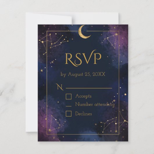 Dark Celestial RSVP Card | Purple & Navy Clouds (Voorkant)