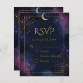  Dark Celestial RSVP Card | Purple & Navy Clouds (Voorkant / Achterkant)
