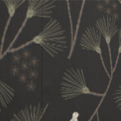 Dark Charcoal Bird & Pine Tree Pattern – Japandi  Behang (Zoom)