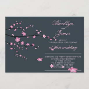Dark Cherry Blossom Wedding Invites Kaart