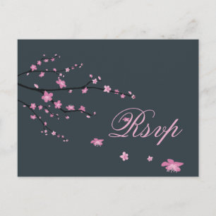 Dark Cherry Blossom Wedding RSVP Briefkaarten