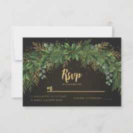 Dark Christmas Greenery Arch Wedding RSVP Card Kaartje