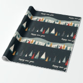 Dark Christmas Tree Pattern Wrapping Paper Cadeaupapier (Uitgerold)